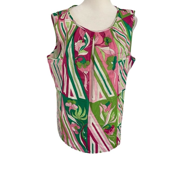 Talbots Pink Green Button Back Sleeveless Blouse Size 14 Lightweight Spring - Picture 2 of 11
